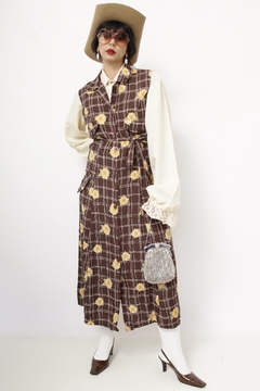 Vestido marrom margaridas vintage - Capichó Brechó