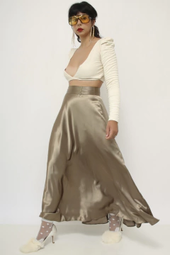 Saia dourado oliva longa vintage - loja online