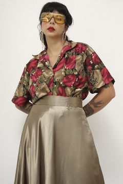 Camisa estampada vermelho verde vintage - Capichó Brechó