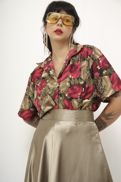 Camisa estampada vermelho verde vintage na internet