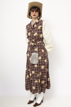 Vestido marrom margaridas vintage - comprar online