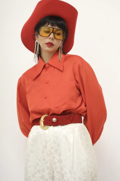 Camisa vermelha vintage manga bufante - loja online