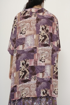 Maxi camisa poliester roxa estampada - loja online