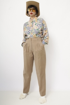 Calça cintura alta lã bege CORI VINTAGE - comprar online