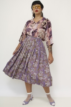Saia roxa estampada pregas gode vintage - comprar online