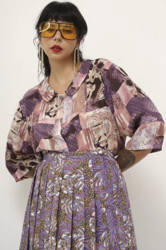 Imagem do Maxi camisa poliester roxa estampada