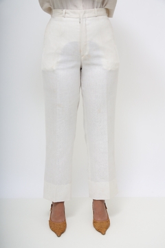 Calça branca 100 % linho cintura alta - comprar online