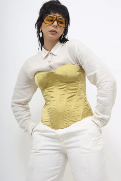 Corset limão dourado acetinado