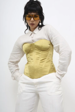 Corset limão dourado acetinado - Capichó Brechó