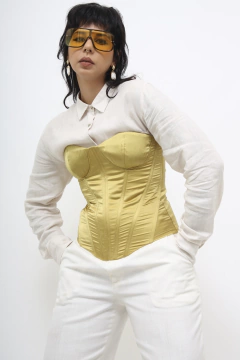 Corset limão dourado acetinado - Capichó Brechó