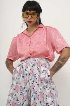 Camisa rosa acetinada vintage