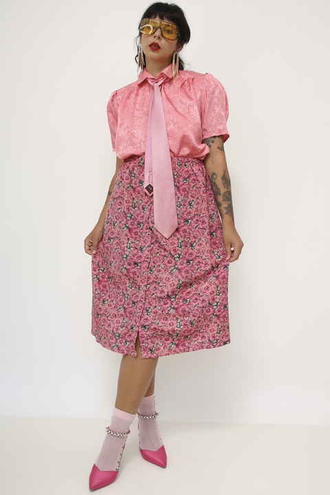 Saia rosa floral midi