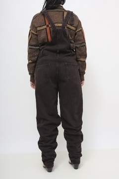Macacao jardineira marrom vintage jeans - comprar online