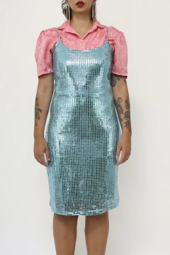 Vestido azul lantejoula vintage na internet
