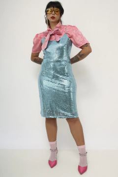 Vestido azul lantejoula vintage na internet