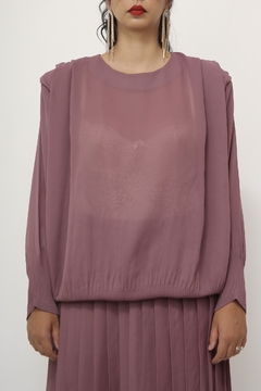 Conjunto Saia + Blusa plissado roxo vintage