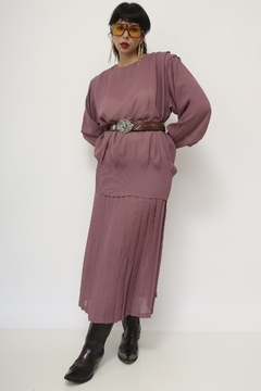 Conjunto Saia + Blusa plissado roxo vintage - Capichó Brechó