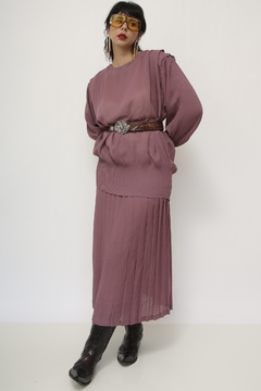 Conjunto Saia + Blusa plissado roxo vintage na internet