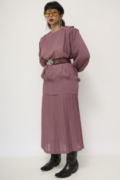 Conjunto Saia + Blusa plissado roxo vintage na internet