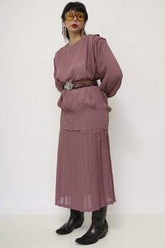 Conjunto Saia + Blusa plissado roxo vintage