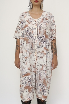 Macaquinho vintage estampada midi - Capichó Brechó