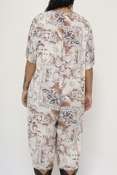 Macaquinho vintage estampada midi - Capichó Brechó