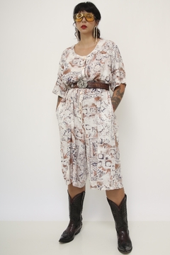 Macaquinho vintage estampada midi - loja online