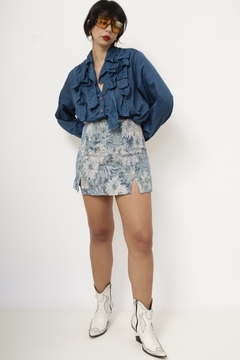 Saia flores azul tapeçaria - comprar online