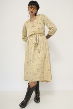 Vestido amarelo floral mng 3/4 - Capichó Brechó