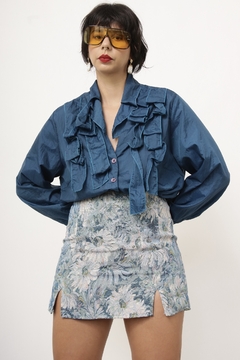 Saia flores azul tapeçaria - loja online