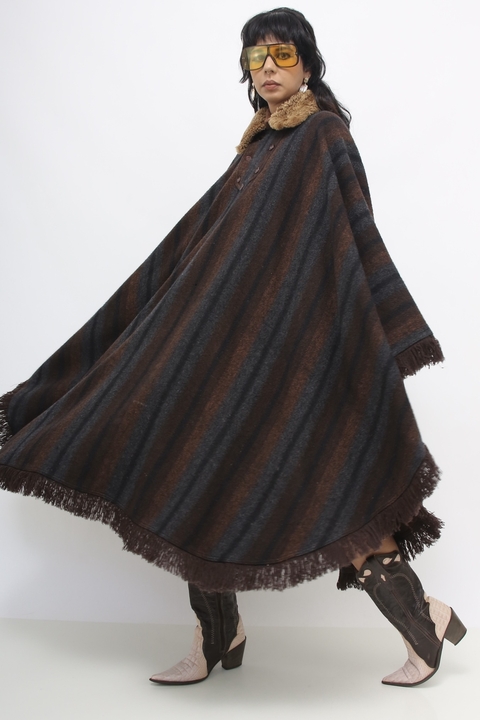 Poncho western listras gola pelo