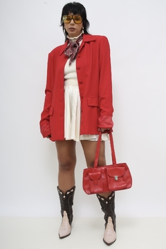 Blazer vermelho alongado ombreira