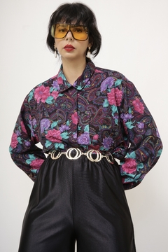 Camisa estampada manga longa flores vintage - comprar online