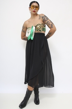 Saia chiffon transpassada preta