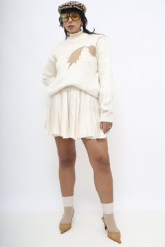 Pulover perolado tricot recortes folhas marrom - Capichó Brechó