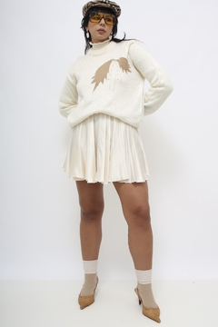 Pulover perolado tricot recortes folhas marrom