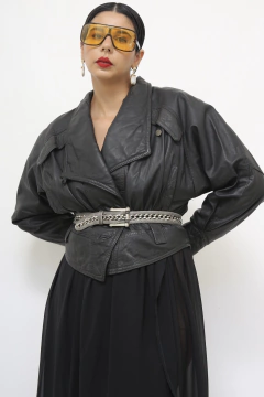 Jaqueta couro cropped 80´s