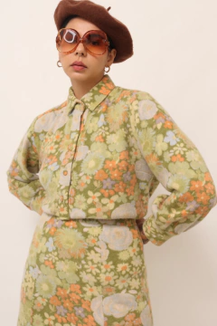 Conjunto saia + blusa verde flores hollywood - loja online