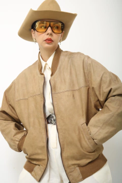 Jaqueta bomber bege YSL vintage couro na internet