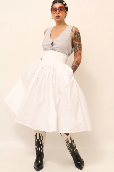 saia estruturada branca vintage cintura alta