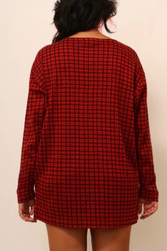 Blusa manga longa estilo tricot xadrez vermelho - Capichó Brechó