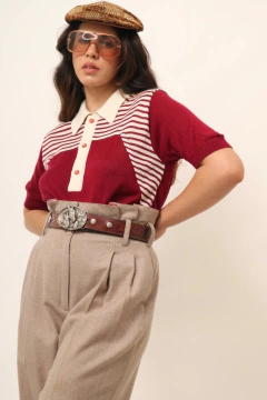 Polo marsala com listras 70´s vintage tricot