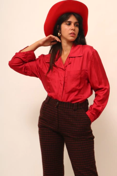 Calça tricot marrom vermelho - loja online