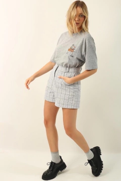 Shorts cintura alta xadrez vintage na internet