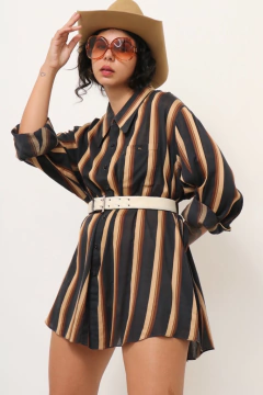 Camisa listras western marrom