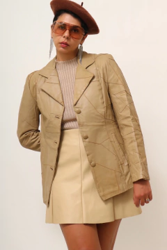 Jaqueta couro bege quadrados vintage - comprar online