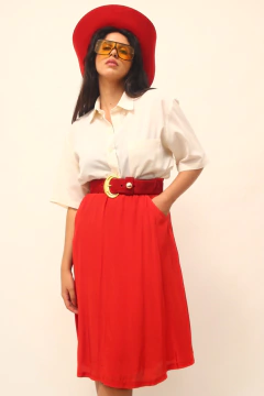 Saia cintura mega alta vermelha gode - Capichó Brechó