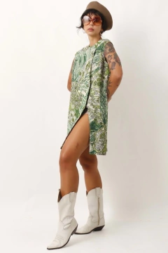 vestido fenda verde brilho vintage