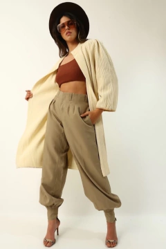 Calça baggy bege detalhe pregas vintage - loja online