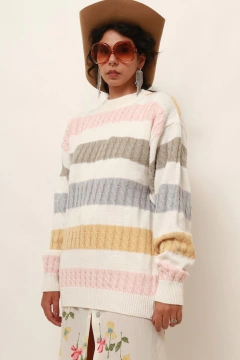 Tricot listras rosa e cinza amplo vintage C.G.C na internet